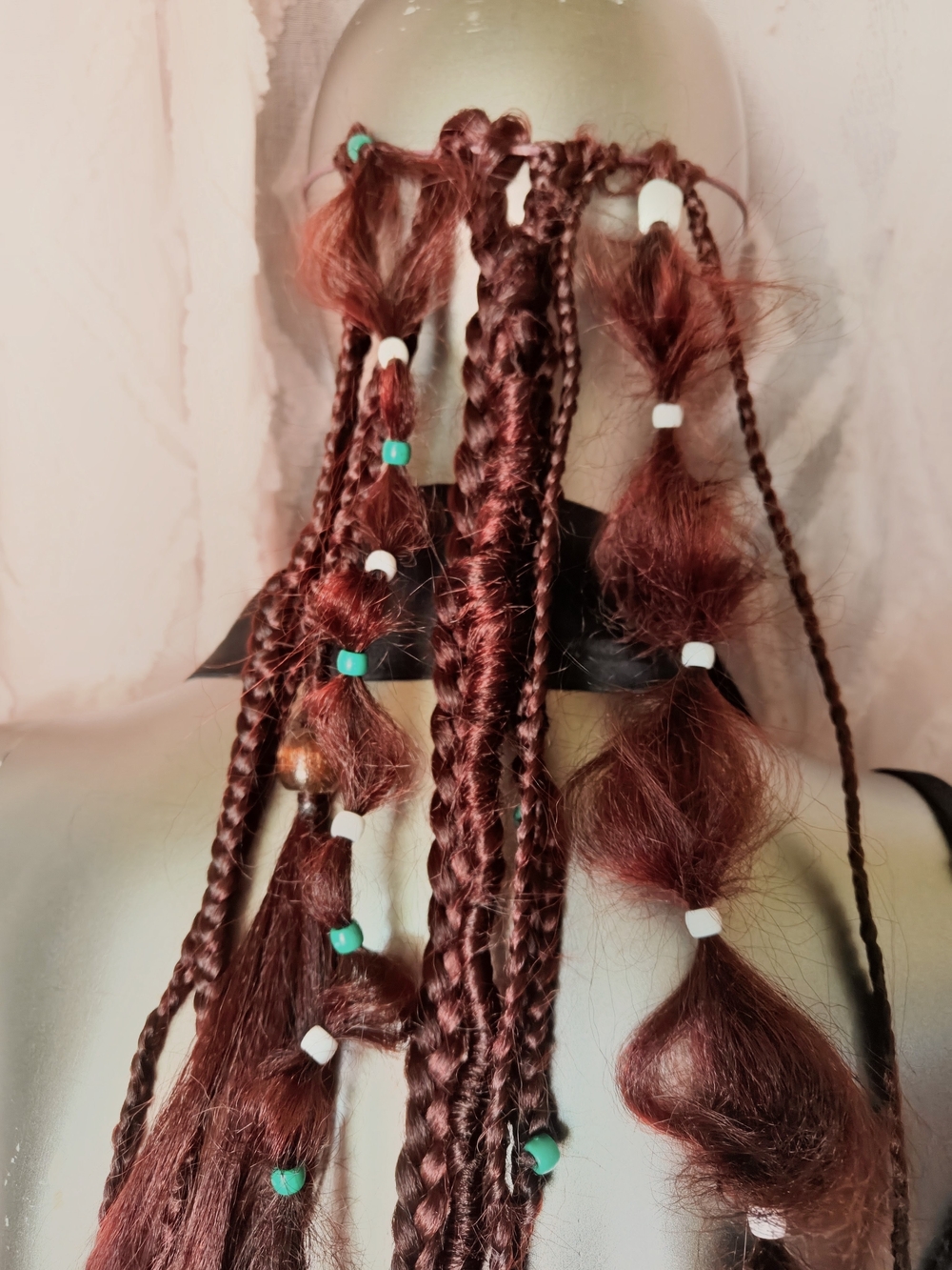 Braided Red Maroon Hairpiece with Bead Accents